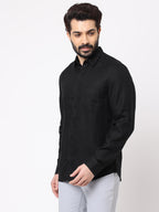 Men's Black 100% Linen Regular Fit Shirt