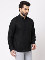 Men's Black 100% Linen Regular Fit Shirt