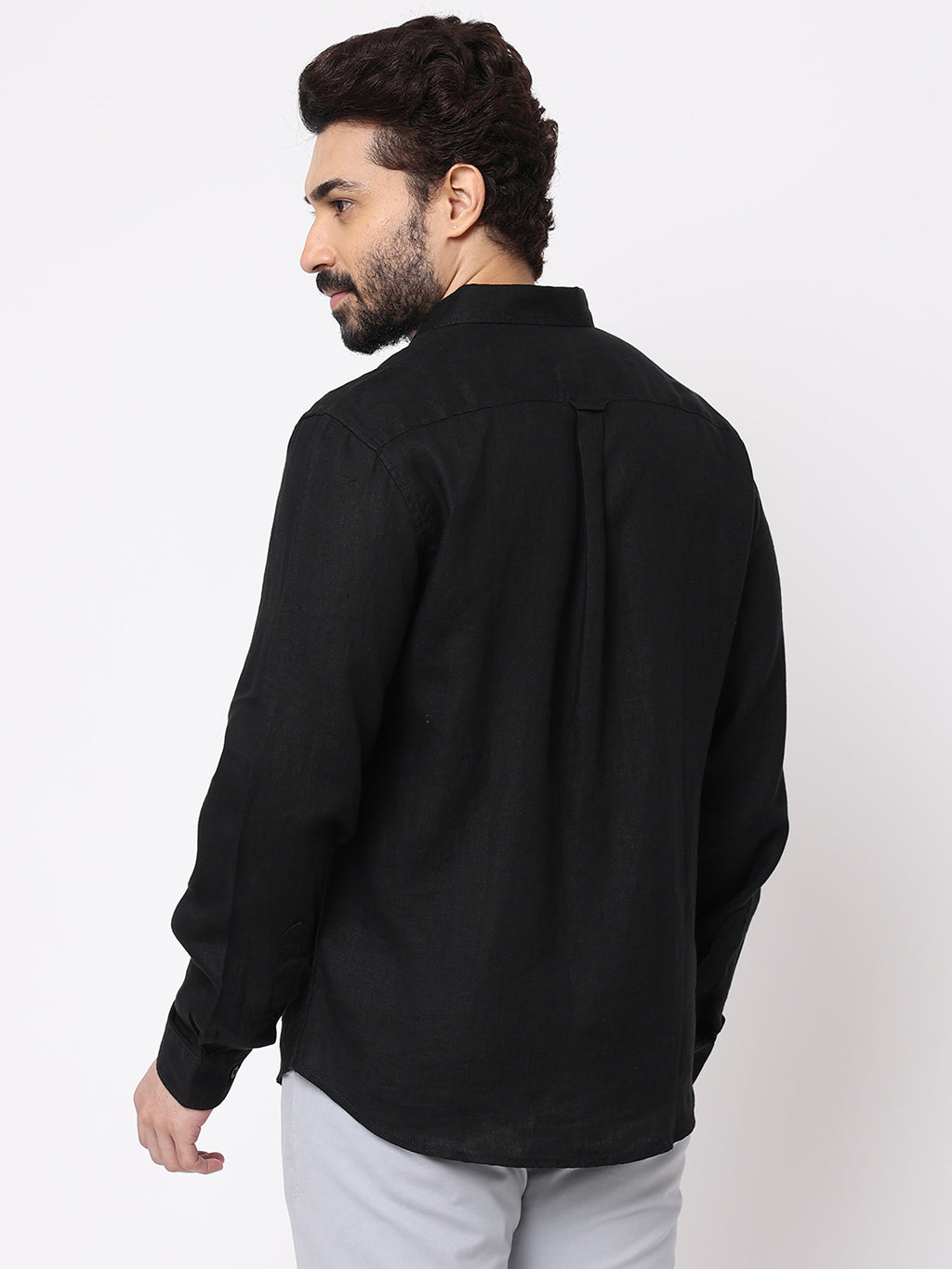 Men's Black 100% Linen Regular Fit Shirt