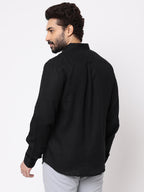 Men's Black 100% Linen Regular Fit Shirt