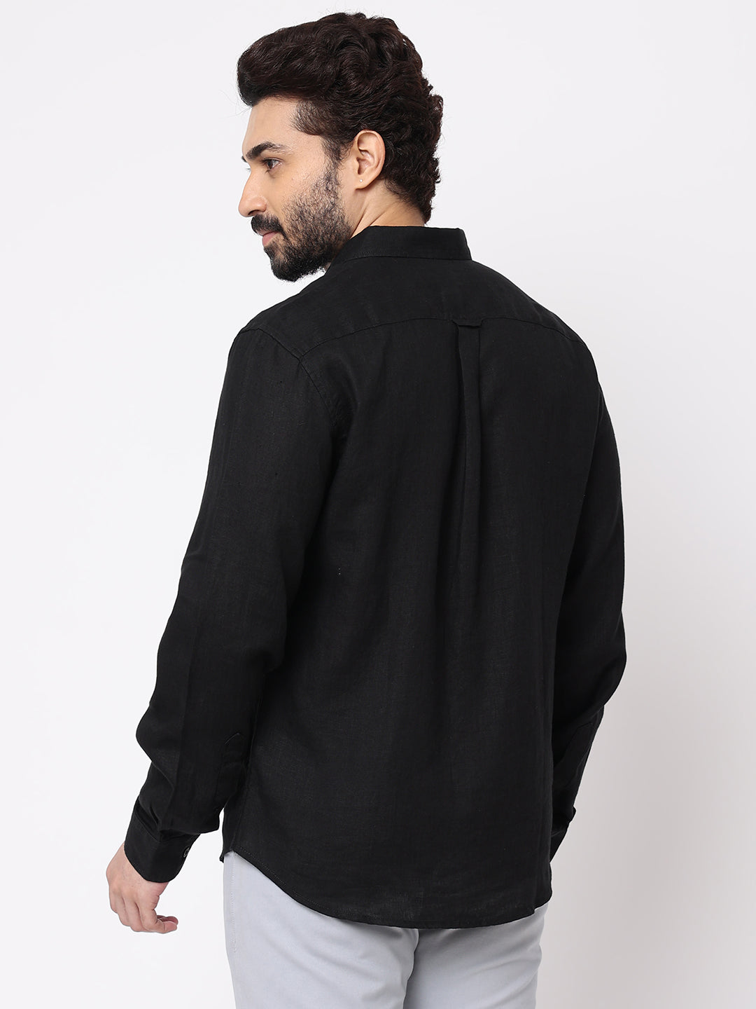 Men's Black 100% Linen Regular Fit Shirt