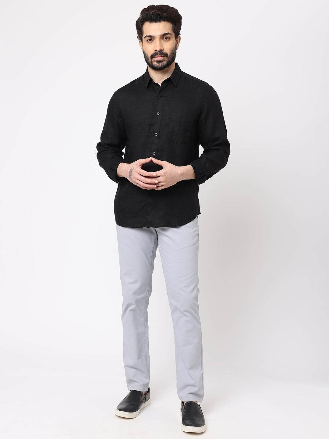 Men's Black Linen Regular Fit Shirt