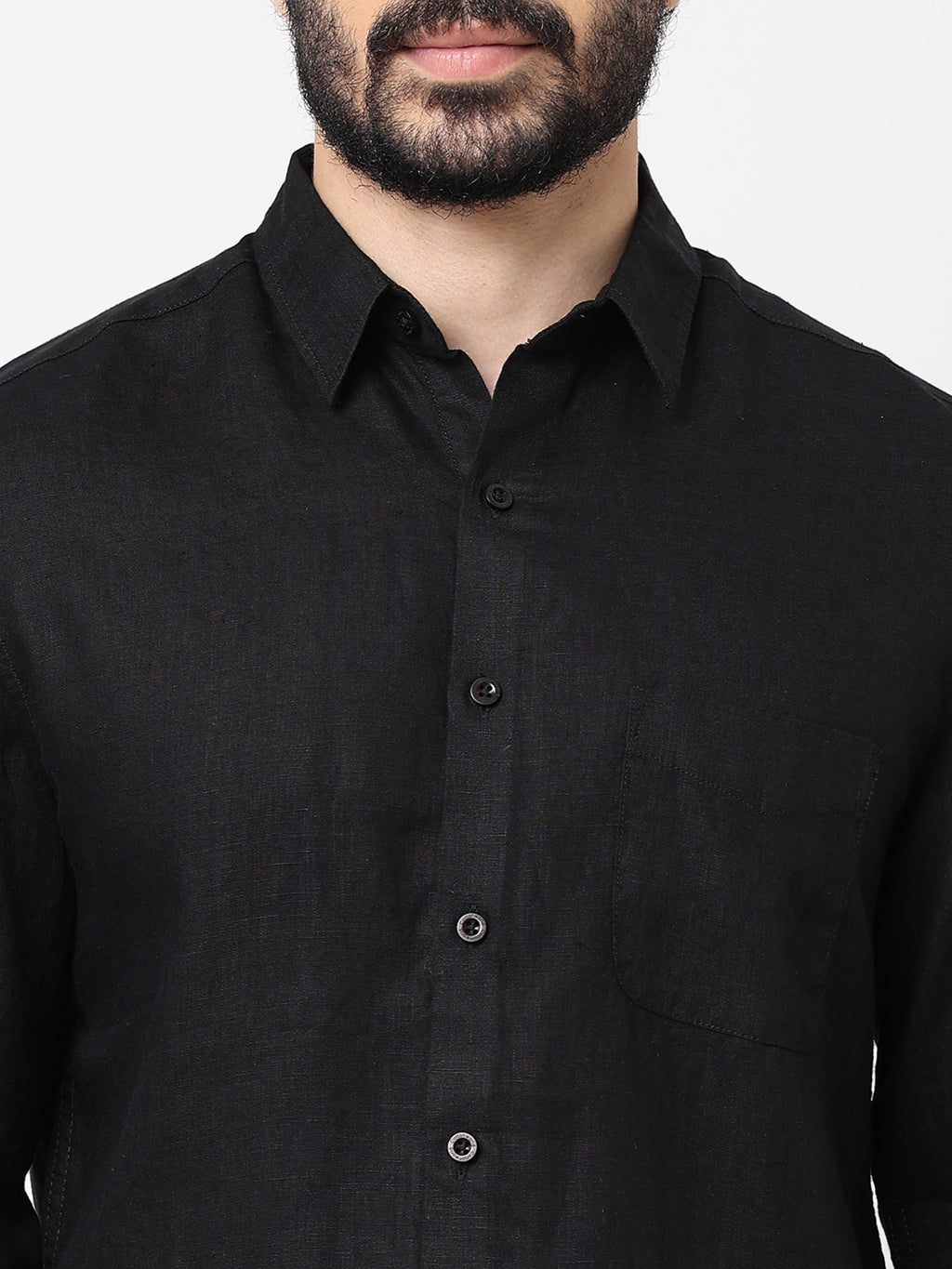 Men's Black 100% Linen Regular Fit Shirt