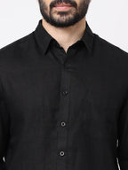 Men's Black 100% Linen Regular Fit Shirt