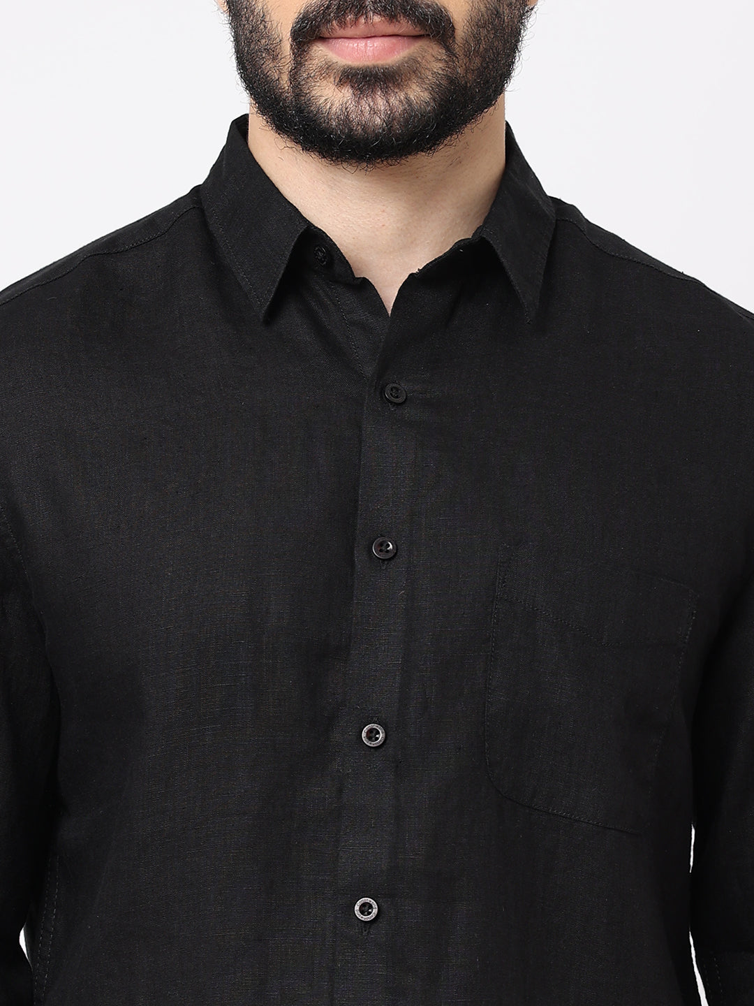 Men's Black 100% Linen Regular Fit Shirt