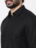 Men's Black 100% Linen Regular Fit Shirt