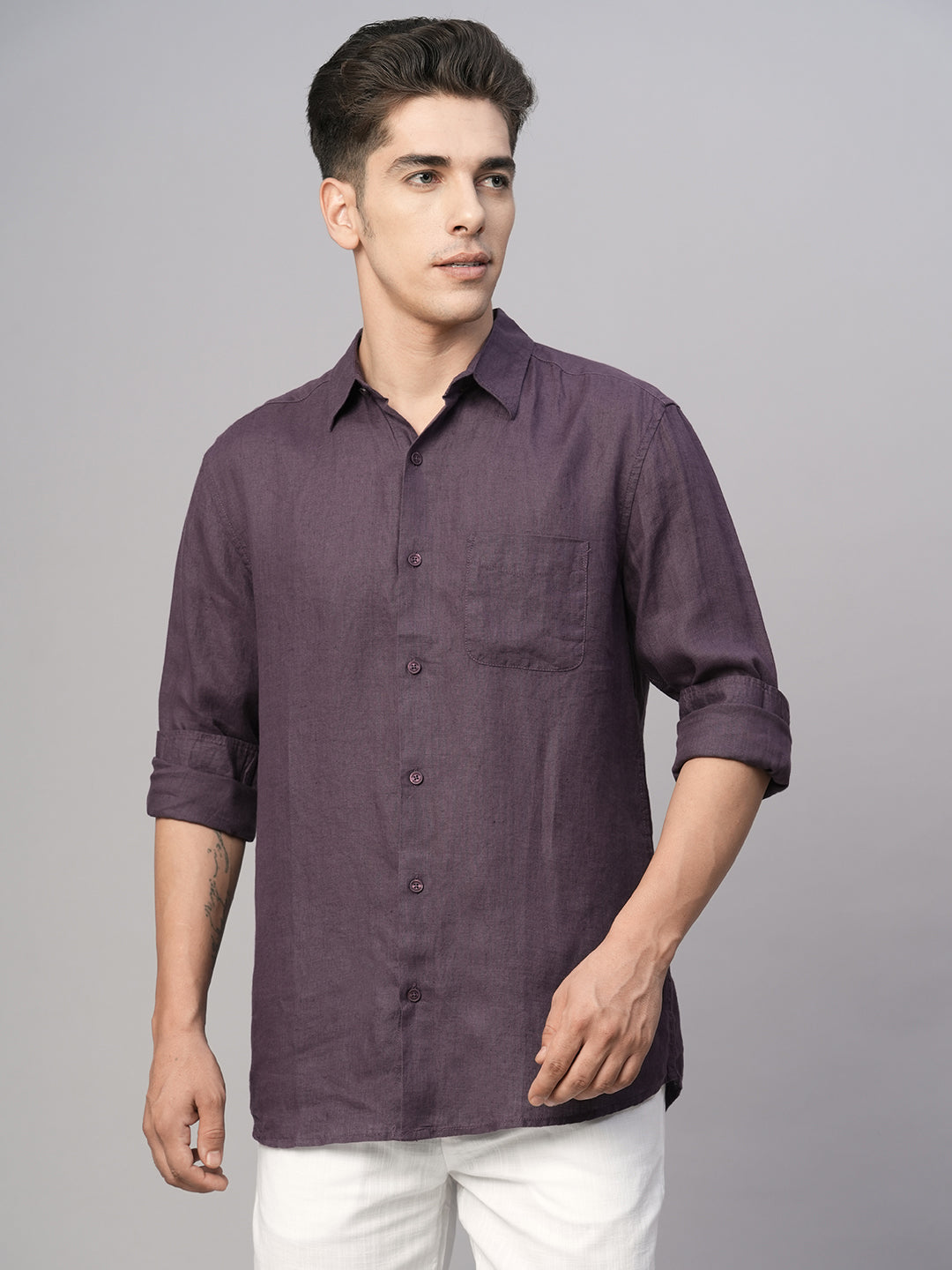 Men's Grape 100% Linen Regular Fit Shirt