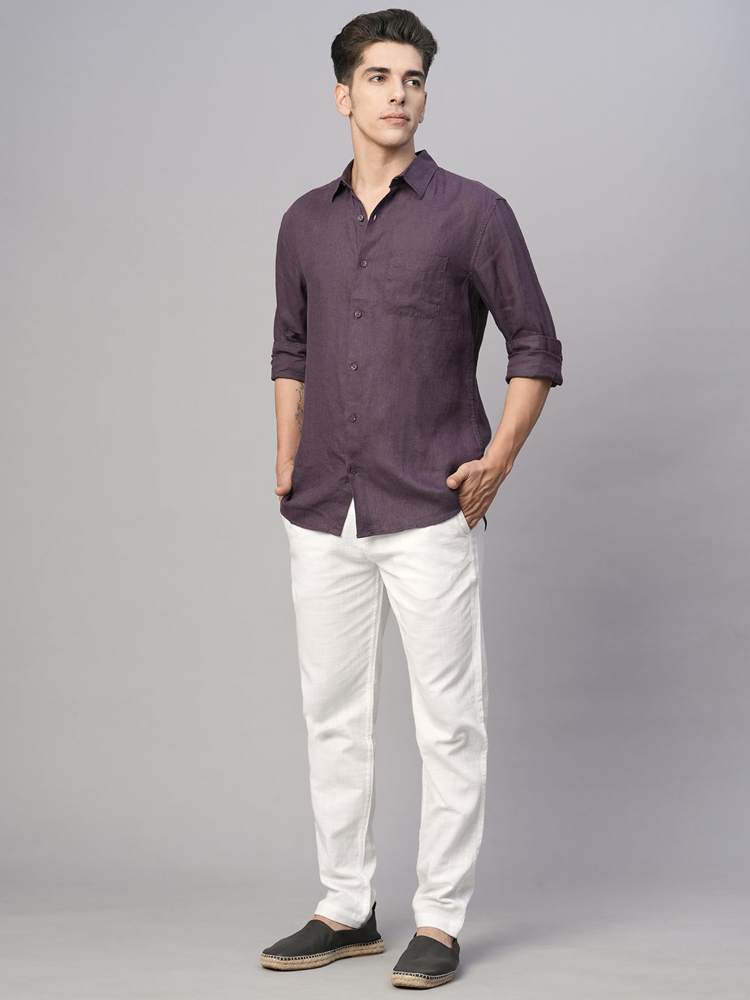 Men's Grape 100% Linen Regular Fit Shirt