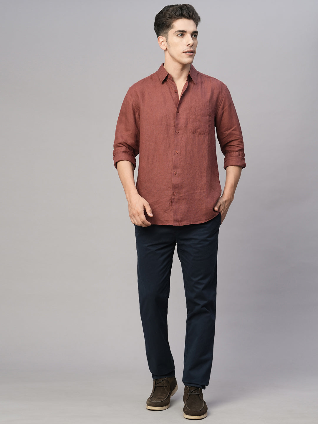 Men's Red Linen Regular Fit Shirt