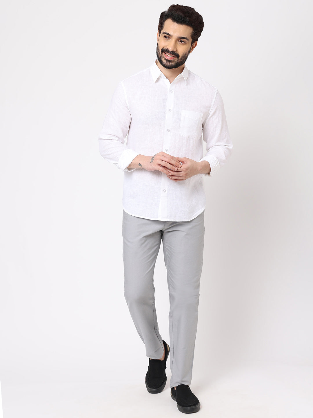 Men's White Linen Regular Fit Shirt