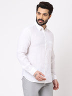 Men's White 100% Linen Regular Fit Shirt