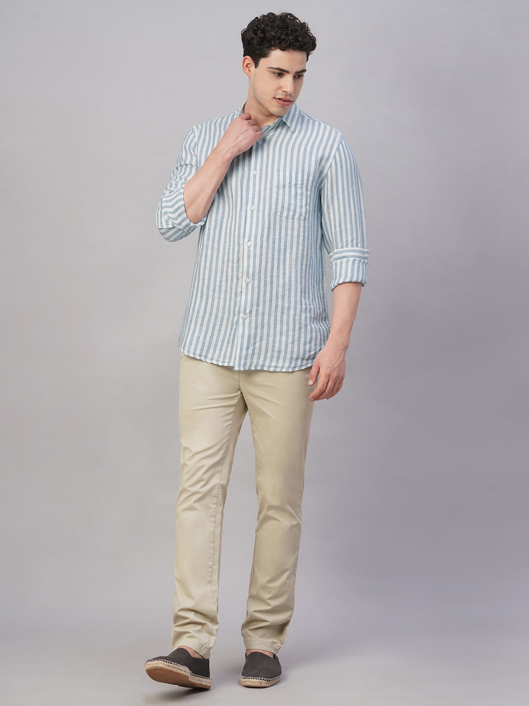 Men's Blue 100% Linen Regular Fit Shirt