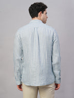 Men's Blue 100% Linen Regular Fit Shirt
