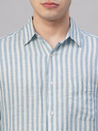 Men's Blue 100% Linen Regular Fit Shirt