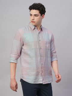 Men’s Linen Regular Fit Pastel Check Shirt Multi
