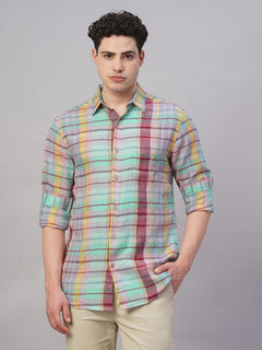Men's 100% Linen Regular Fit Check Shirt Multi