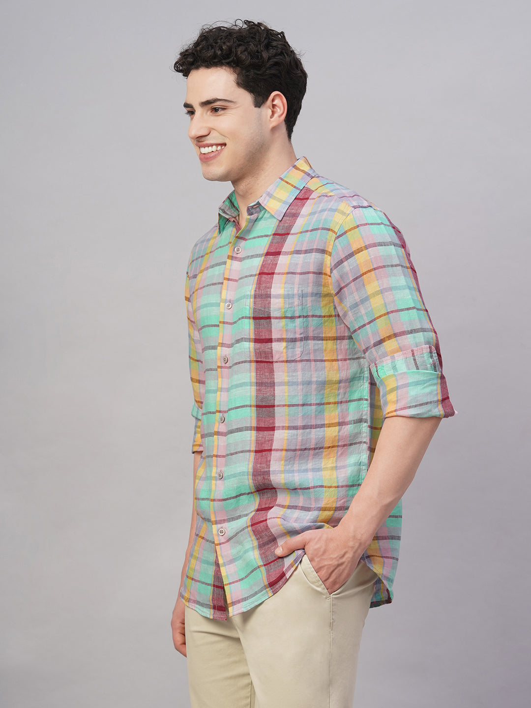 Men's Multi 100% Linen Regular Fit Shirt