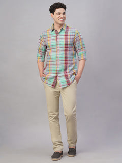 Men's 100% Linen Regular Fit Check Shirt Multi