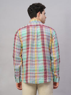 Men's 100% Linen Regular Fit Check Shirt Multi