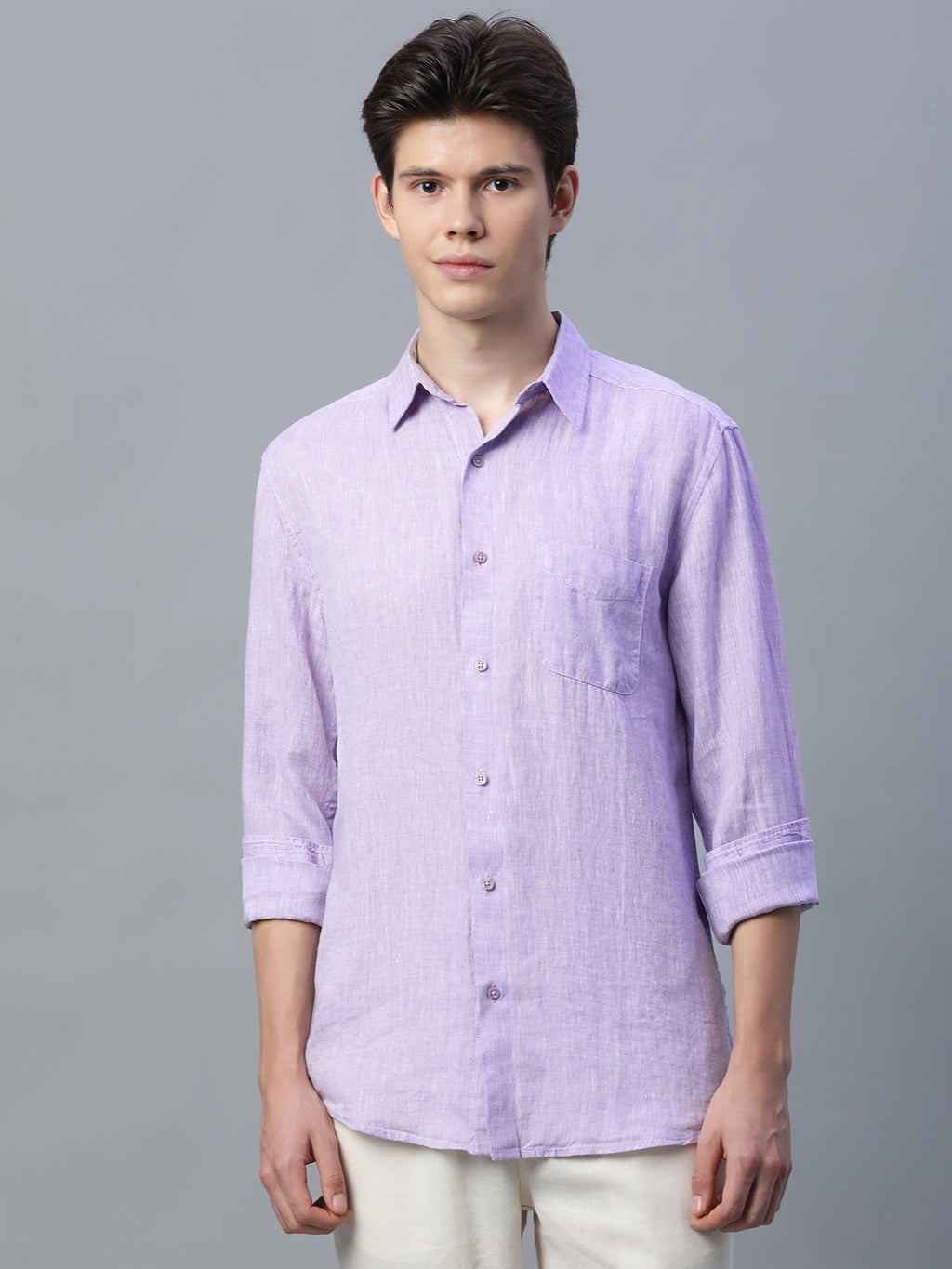 Men's Lilac 100% Linen Regular Fit Shirt
