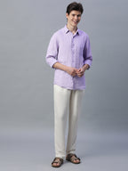 Men's Lilac 100% Linen Regular Fit Shirt
