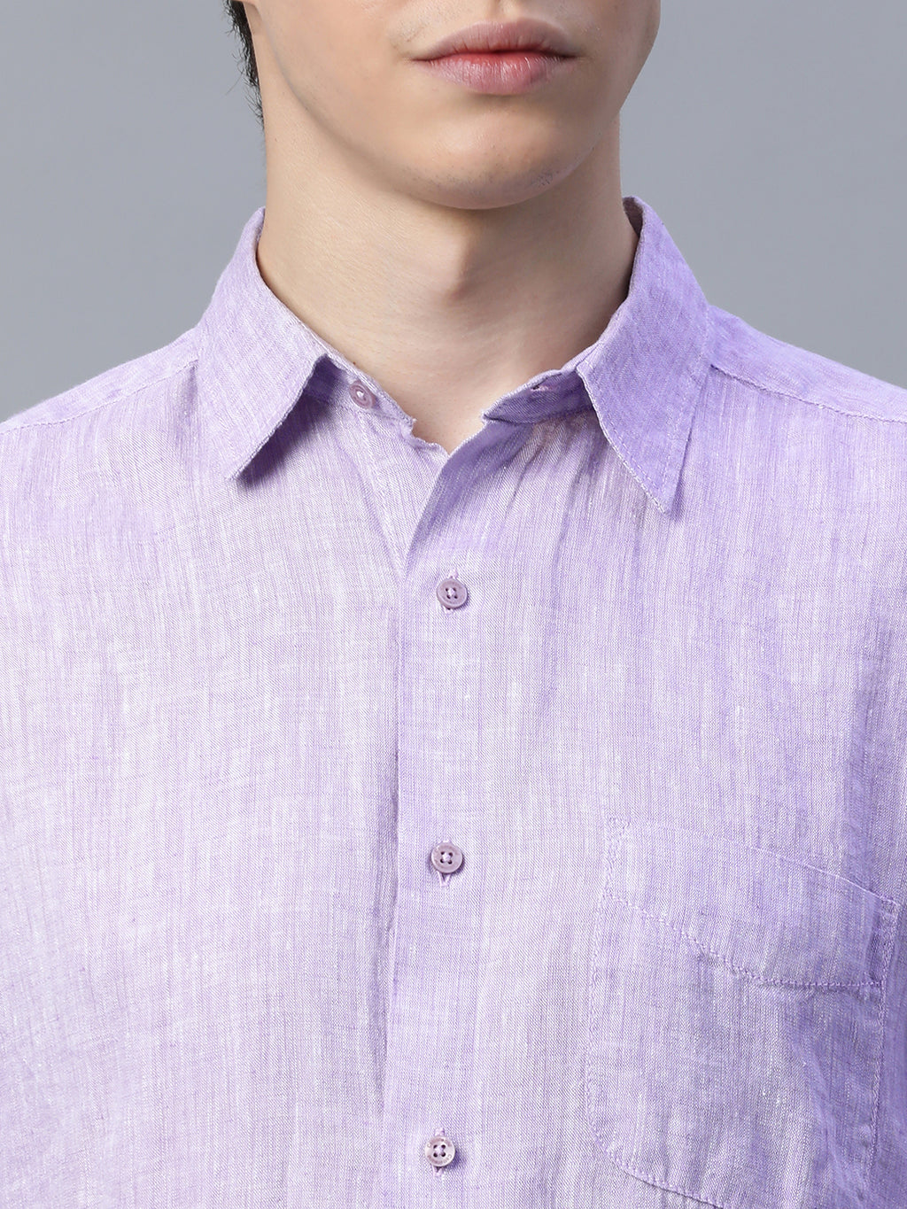 Men's Lilac 100% Linen Regular Fit Shirt