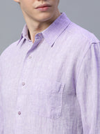 Men's Lilac 100% Linen Regular Fit Shirt