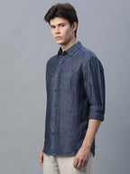 Men's Navy 100% Linen Regular Fit Shirt