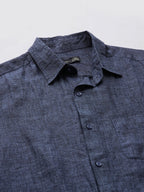 Men's Navy 100% Linen Regular Fit Shirt