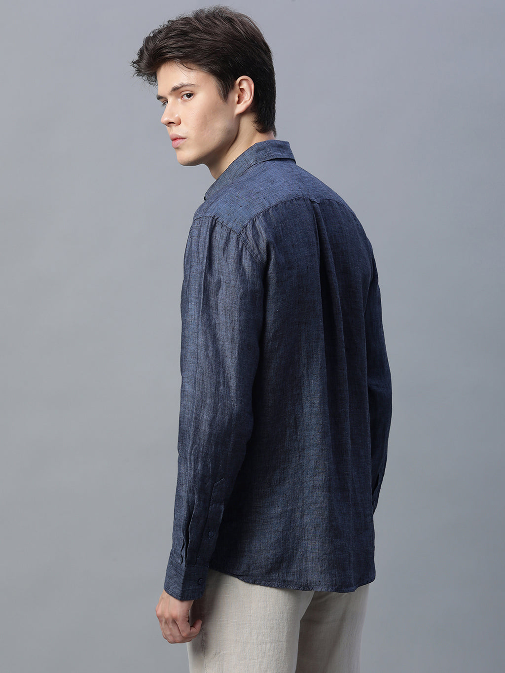 Men's Navy 100% Linen Regular Fit Shirt