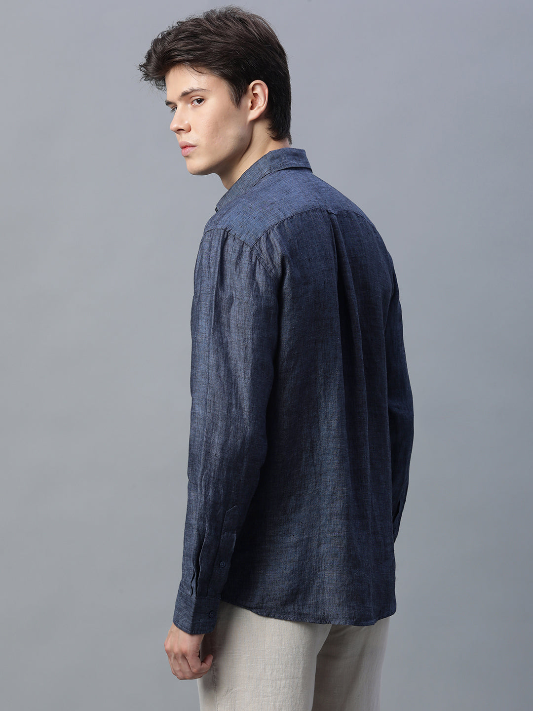 Men's Navy 100% Linen Regular Fit Shirt