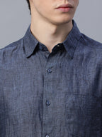 Men's Navy 100% Linen Regular Fit Shirt