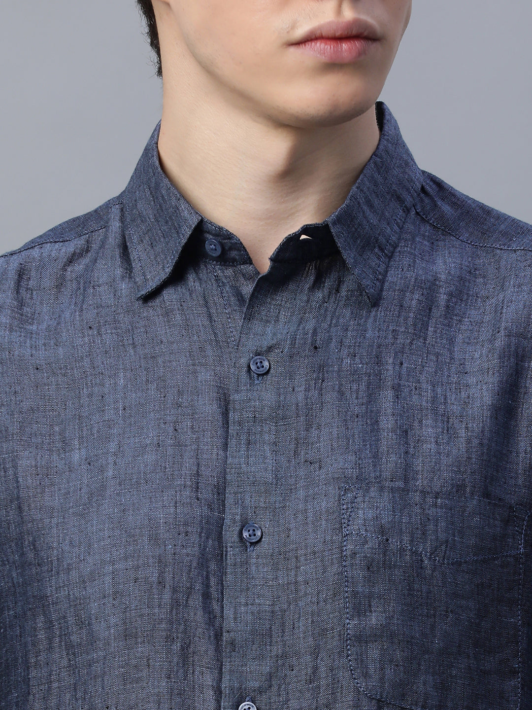 Men's Navy 100% Linen Regular Fit Shirt