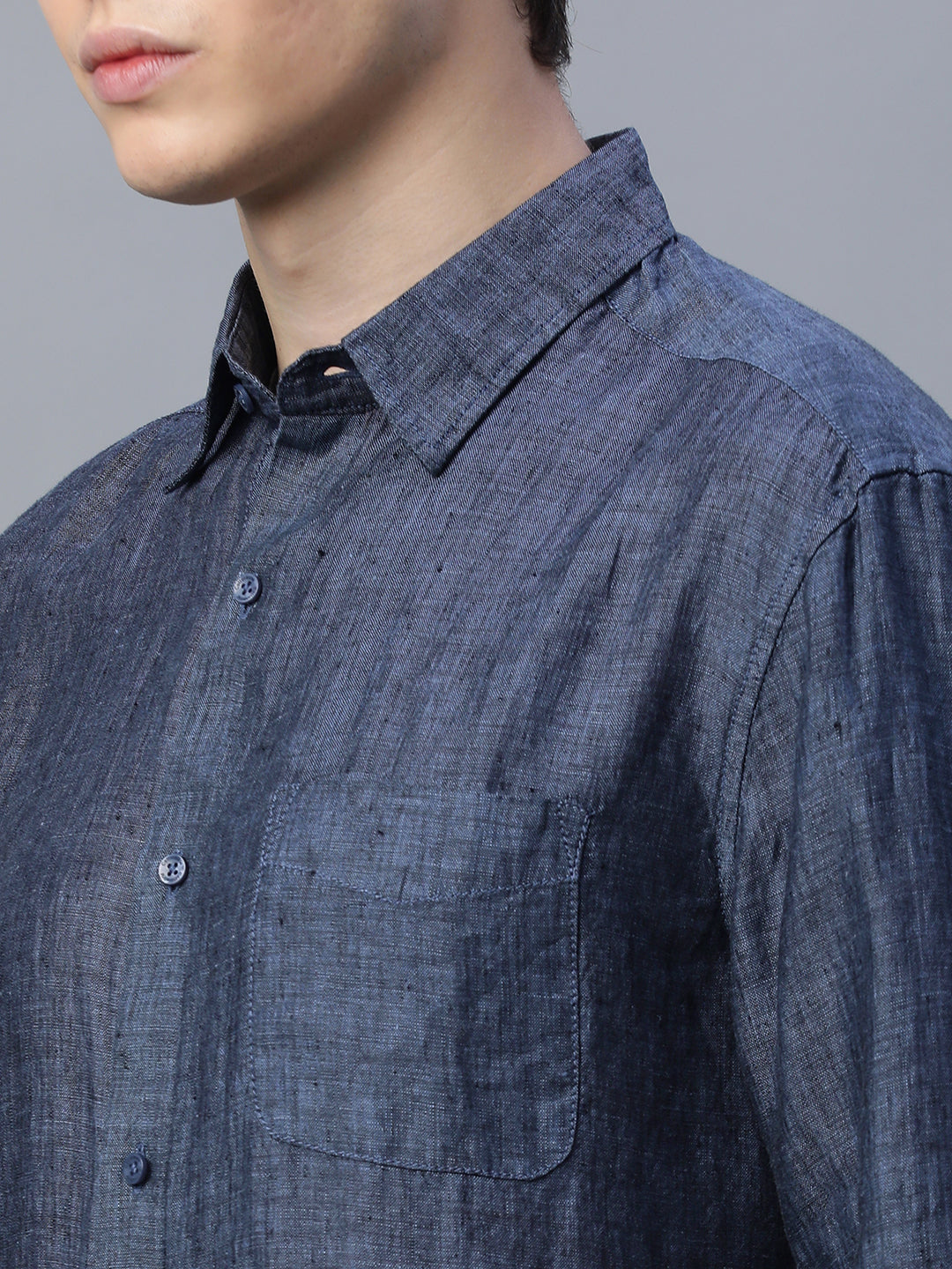 Men's Navy 100% Linen Regular Fit Shirt