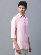 Men's Pink 100% Linen Regular Fit Shirt