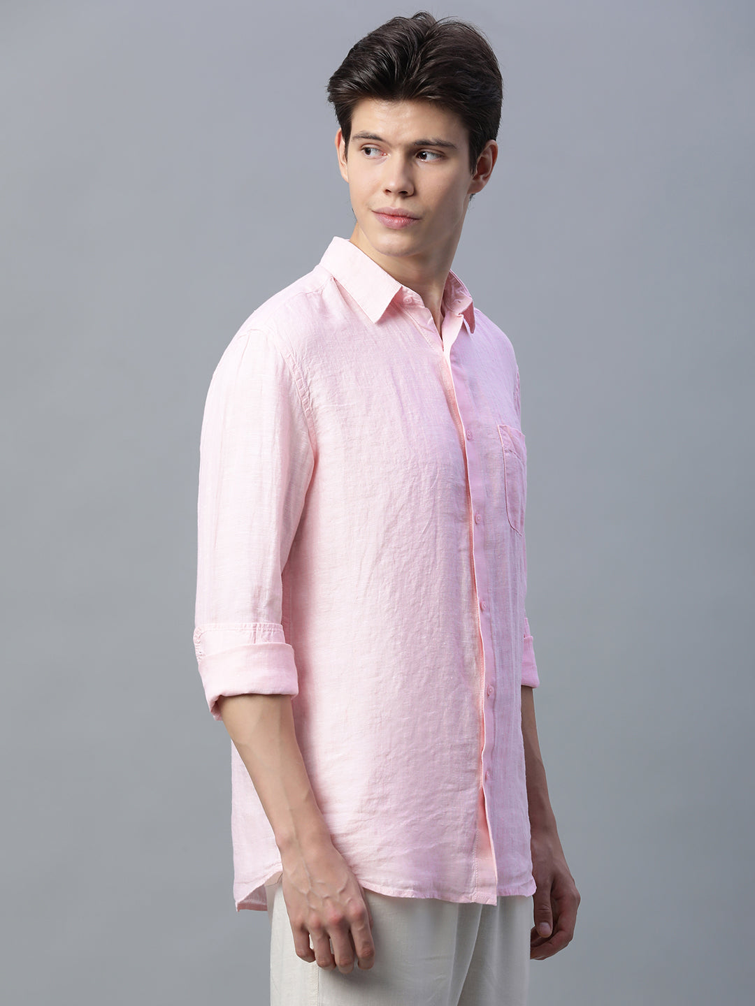 Men's Pink 100% Linen Regular Fit Shirt