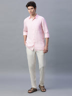 Men's Pink 100% Linen Regular Fit Shirt