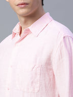 Men's Pink 100% Linen Regular Fit Shirt