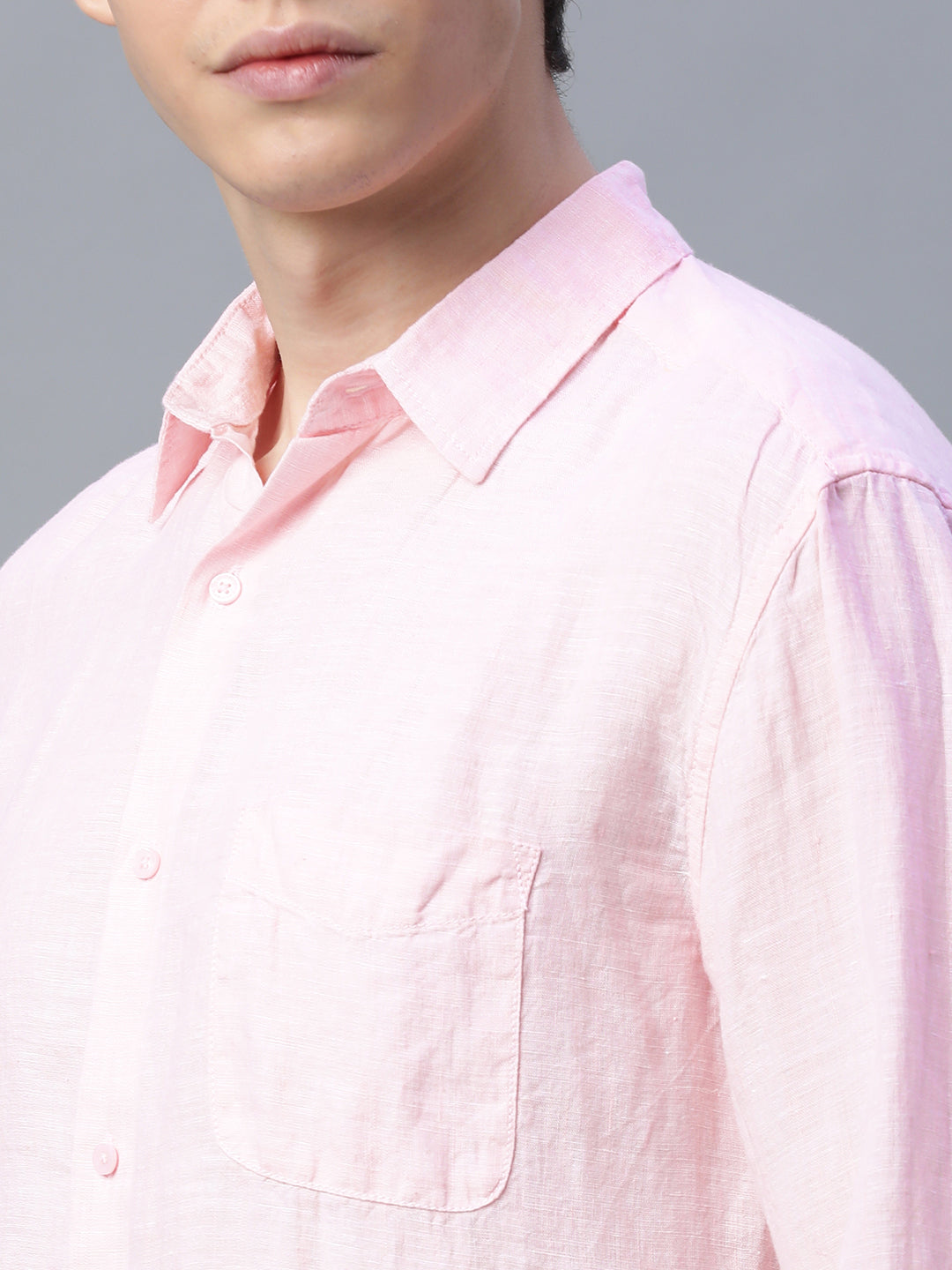 Men's Pink 100% Linen Regular Fit Shirt