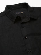 Men's Black 100% Linen Regular Fit Shirt