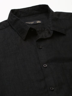 Men's 100% Linen Regular Fit Button Shirt Black