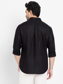 Men's 100% Linen Regular Fit Button Shirt Black