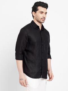 Men's 100% Linen Regular Fit Button Shirt Black