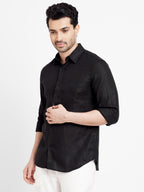 Men's Black 100% Linen Regular Fit Shirt