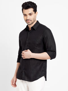 Men's 100% Linen Regular Fit Button Shirt Black