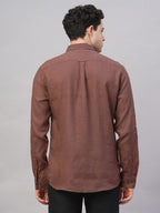 Men's Brown 100% Linen Regular Fit Shirt