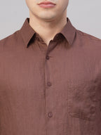 Men's Brown 100% Linen Regular Fit Shirt
