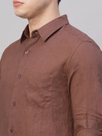Men's Brown 100% Linen Regular Fit Shirt