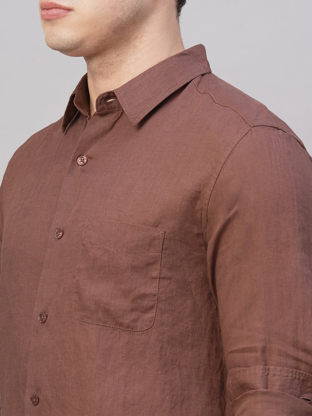 Men's Brown 100% Linen Regular Fit Shirt