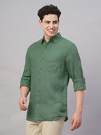 Men's Green 100% Linen Regular Fit Shirt